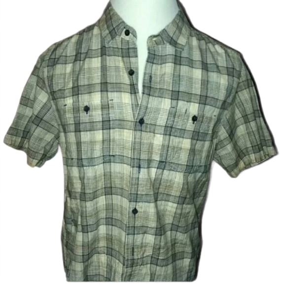 Horny Toad Button Shirt Sleeve Dress Down Plaid green brown checked outdoor man - Picture 1 of 7